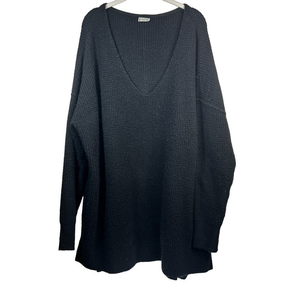 Free People Intimately Wool Blend  V-Neck Slouchy OS Waffle Knit Sweater M-L - Picture 1 of 13